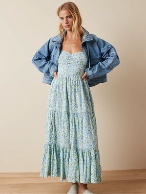 American Eagle Light Blue Floral Tie-Back Midi Dress